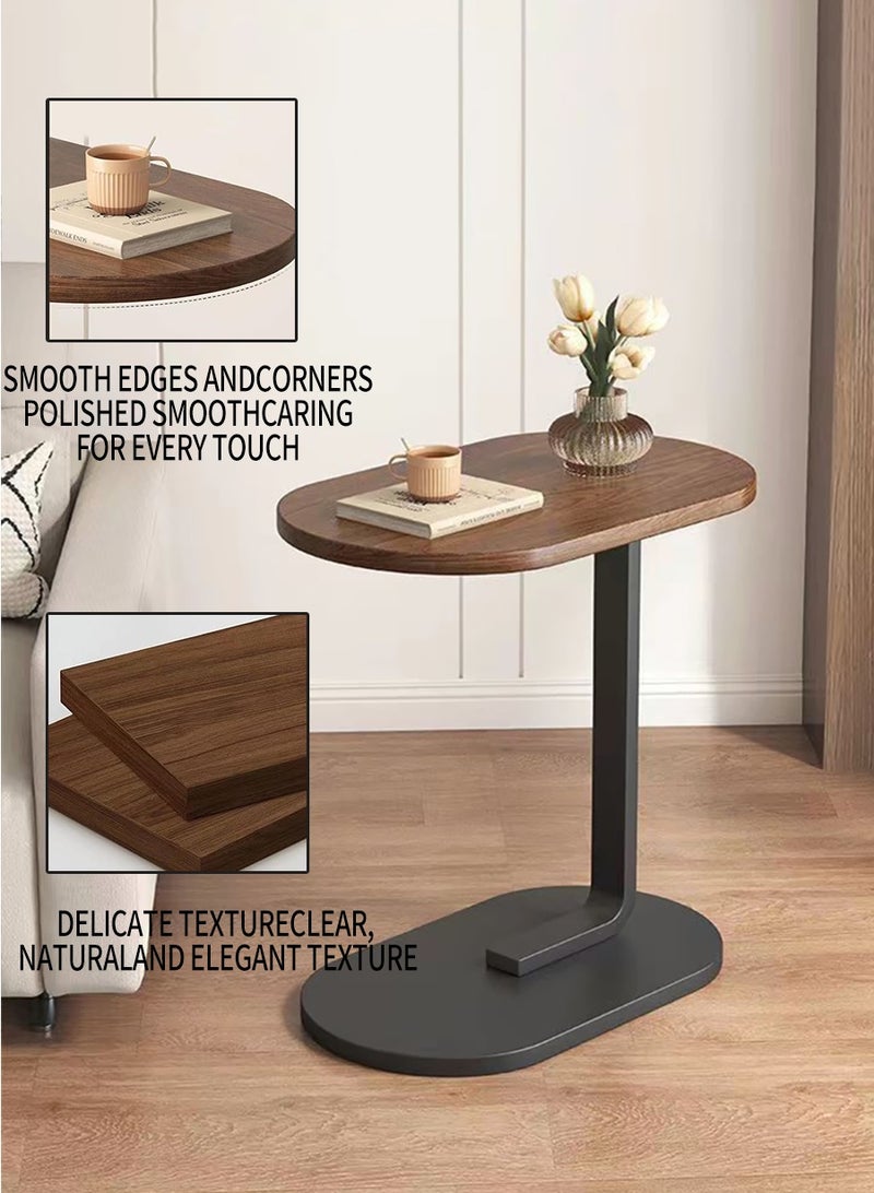 BEIRUI C-Shaped Side Table - Slide Under Sofa End Table, Rustic Wood Look Accent Table with Metal Frame, Modern Laptop/Snack Table for Living Room, Bedroom & Office, Easy Assembly (45×60×28cm) - Image 4